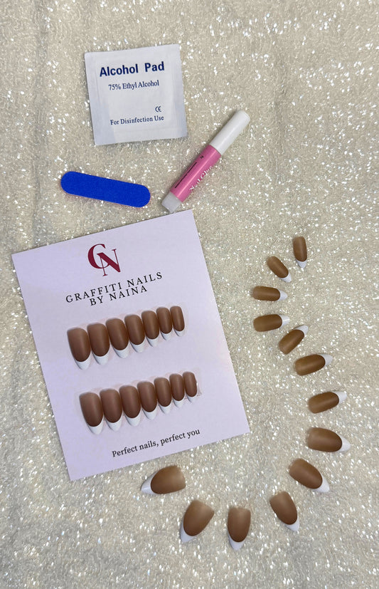 GN014 - Mocha Nude French Press-On Nails | Luxury False Nails India